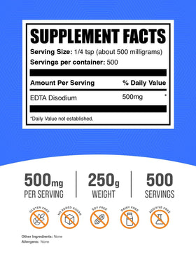 BulkSupplements Poudre de Disodium EDTA 250g vue arrière avec informations nutritionnelles
