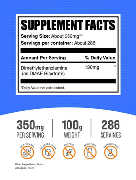 BulkSupplements Poudre de DMAE Bitartrate 100g vue arrière