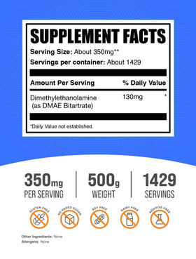 BulkSupplements Poudre de DMAE Bitartrate 500g, vue de côté