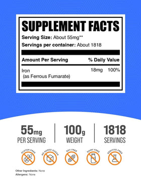 BulkSupplements Poudre de Fumarate Ferreux 100g emballage