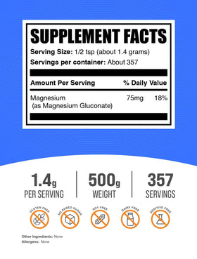 BulkSupplements Poudre de Gluconate de Magnésium 500g vue arrière