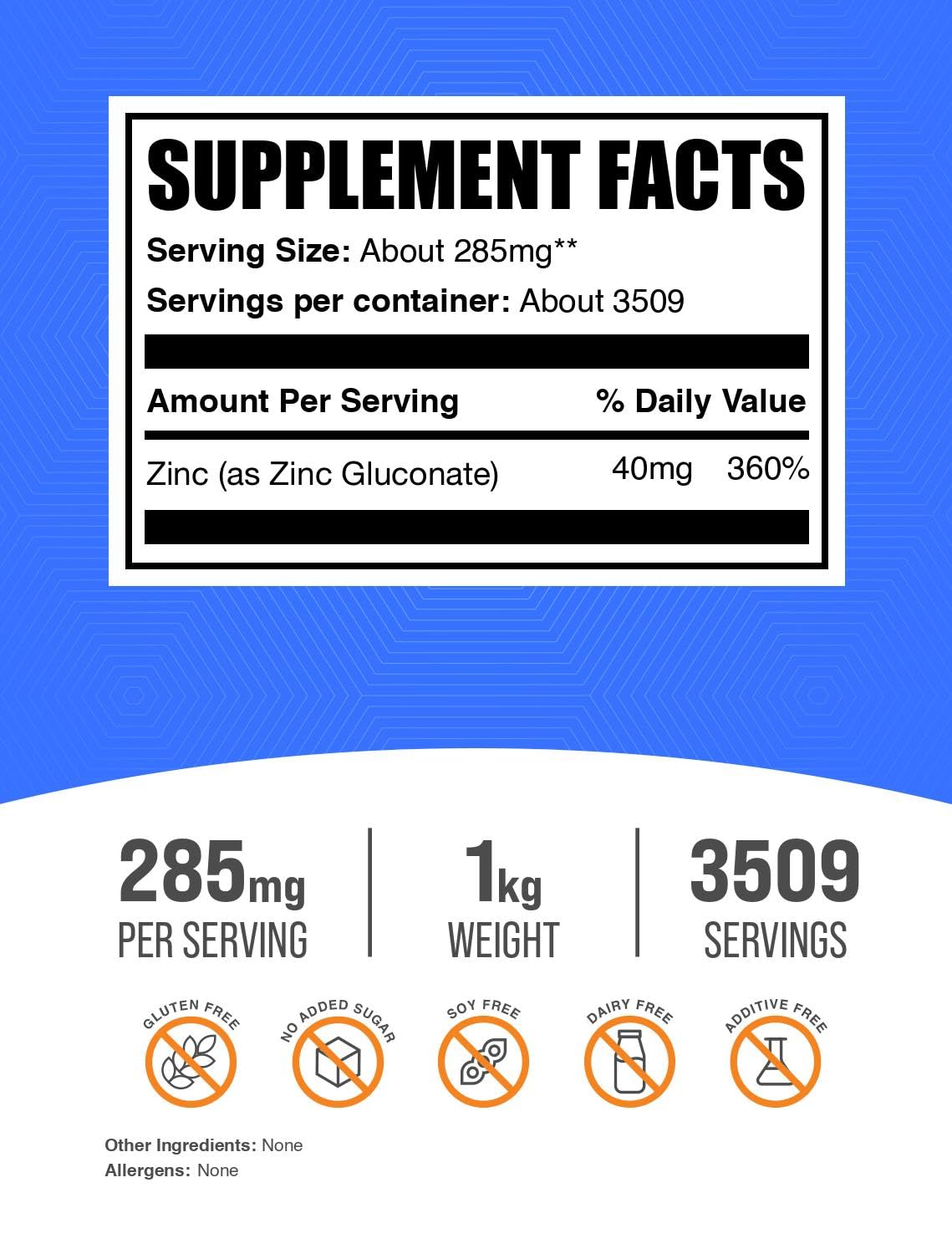 BulkSupplements Poudre de Gluconate de Zinc 40mg échantillon de mesure