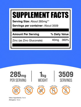 BulkSupplements Poudre de Gluconate de Zinc 40mg échantillon de mesure