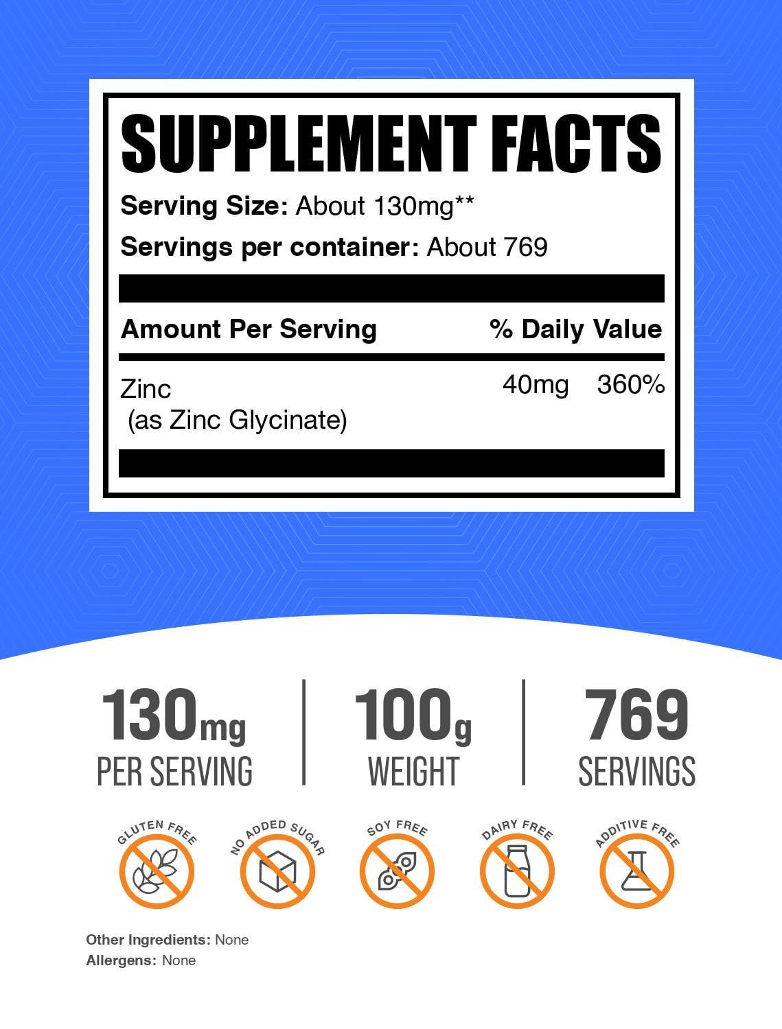 BulkSupplements Poudre de Glycinate de Zinc 100g arrière