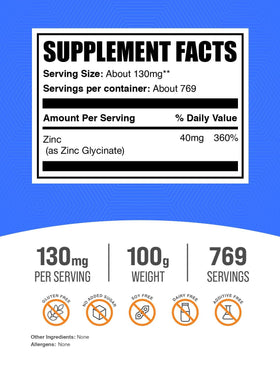 BulkSupplements Poudre de Glycinate de Zinc 100g arrière