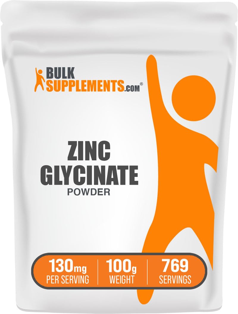 BulkSupplements Poudre de Glycinate de Zinc 100g devant