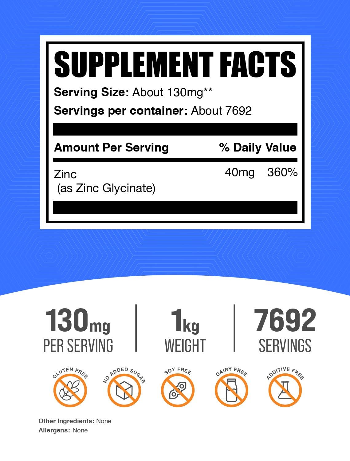 BulkSupplements Poudre de Glycinate de Zinc 1kg vue arrière