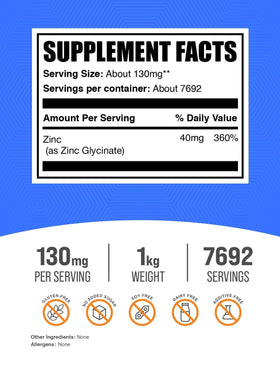 BulkSupplements Poudre de Glycinate de Zinc 1kg vue arrière