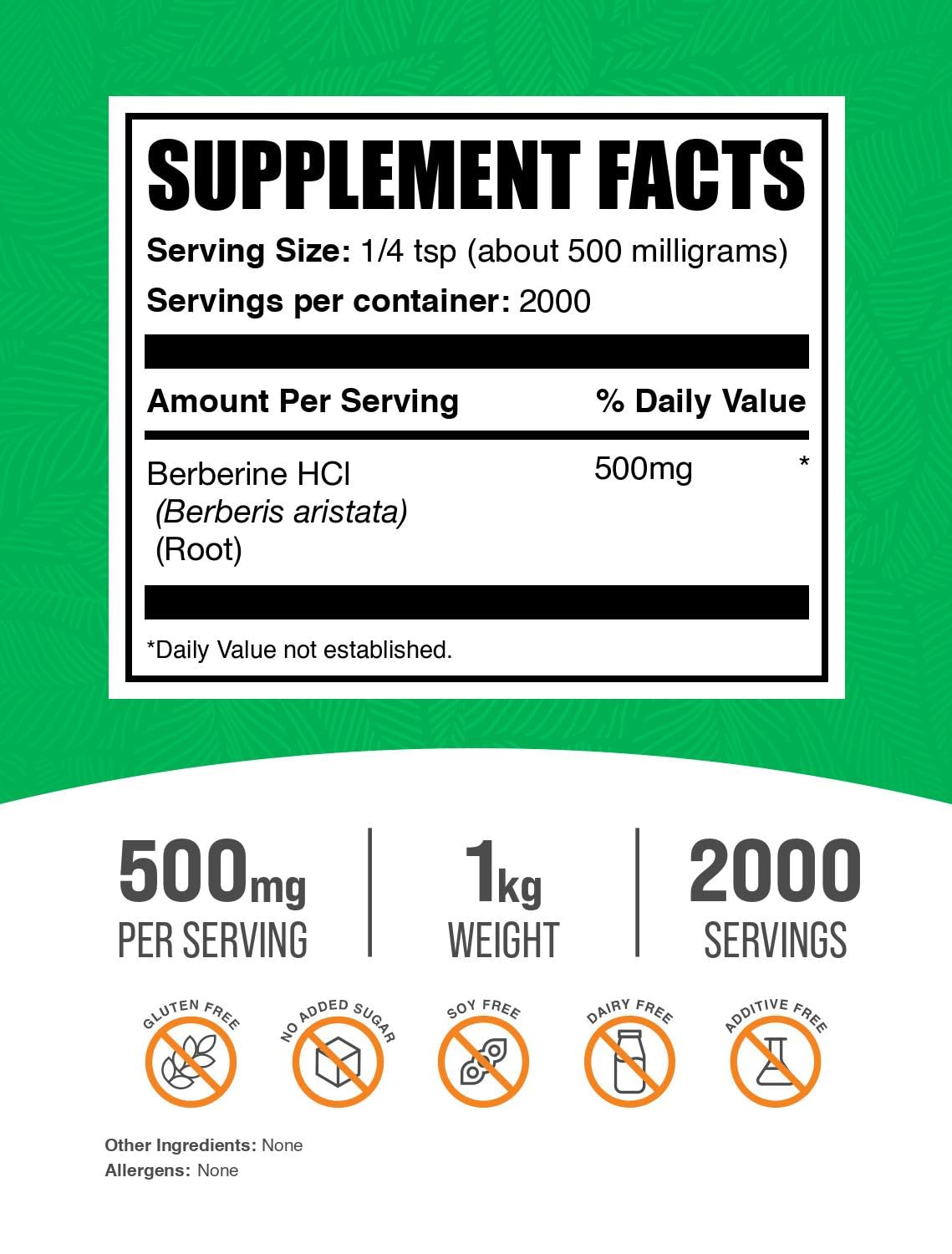 BulkSupplements Poudre de HCl de Berbérine 500mg dosage