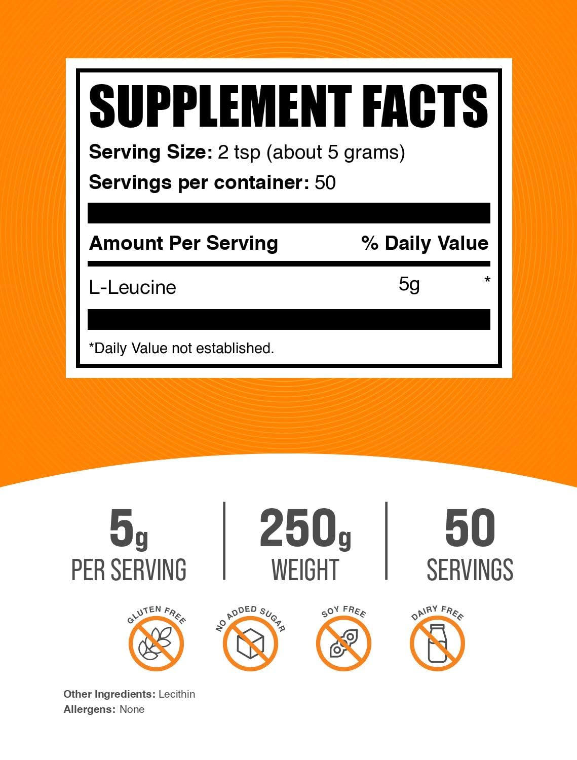 BulkSupplements Poudre de L-Leucine 250g, vue arrière