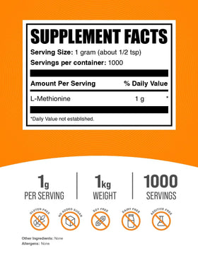 BulkSupplements Poudre de L-Méthionine 1kg avec cuillère