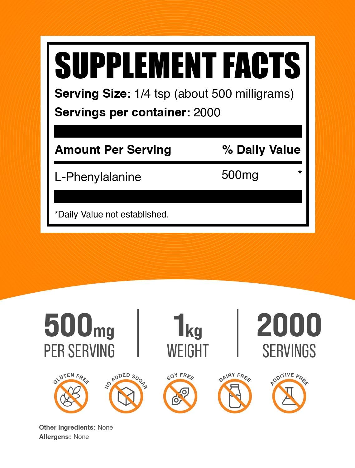 BulkSupplements Poudre de L-Phénylalanine 500mg dosage