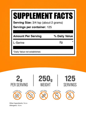 BulkSupplements Poudre de L-Serine 250g - étiquette détaillée