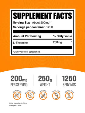 BulkSupplements Poudre de L-Théanine 200mg 250g emballage
