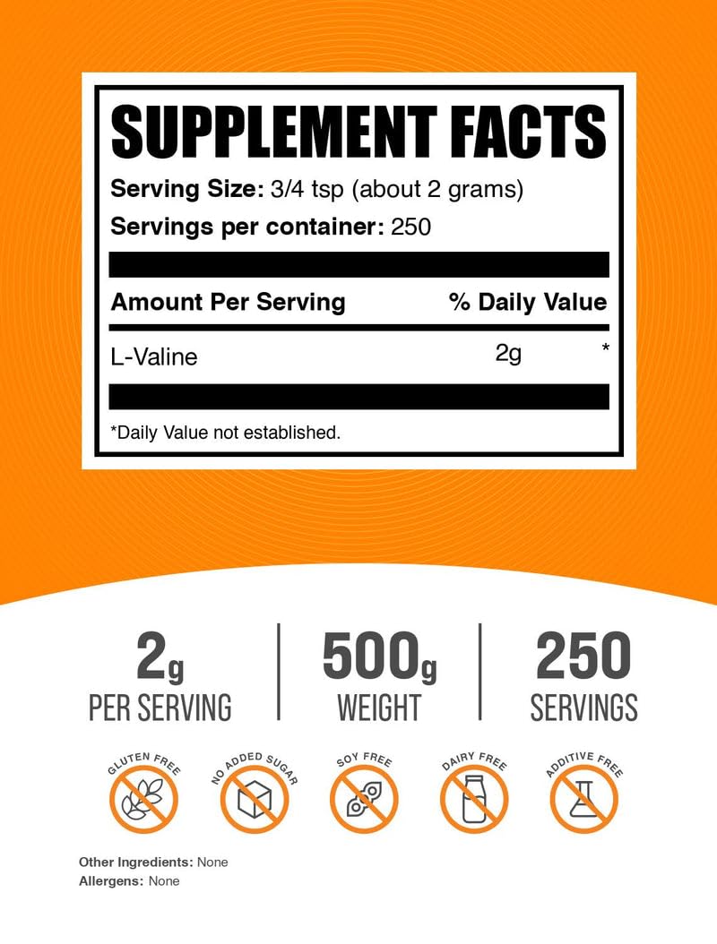 BulkSupplements Poudre de L-Valine 500g avec cuillère doseuse