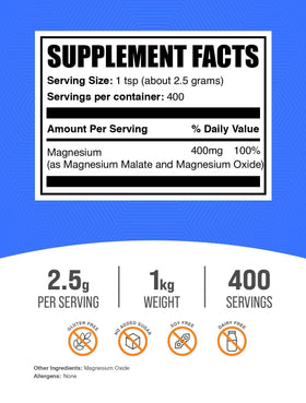 BulkSupplements Poudre de Malate de Magnésium 1kg vue arrière