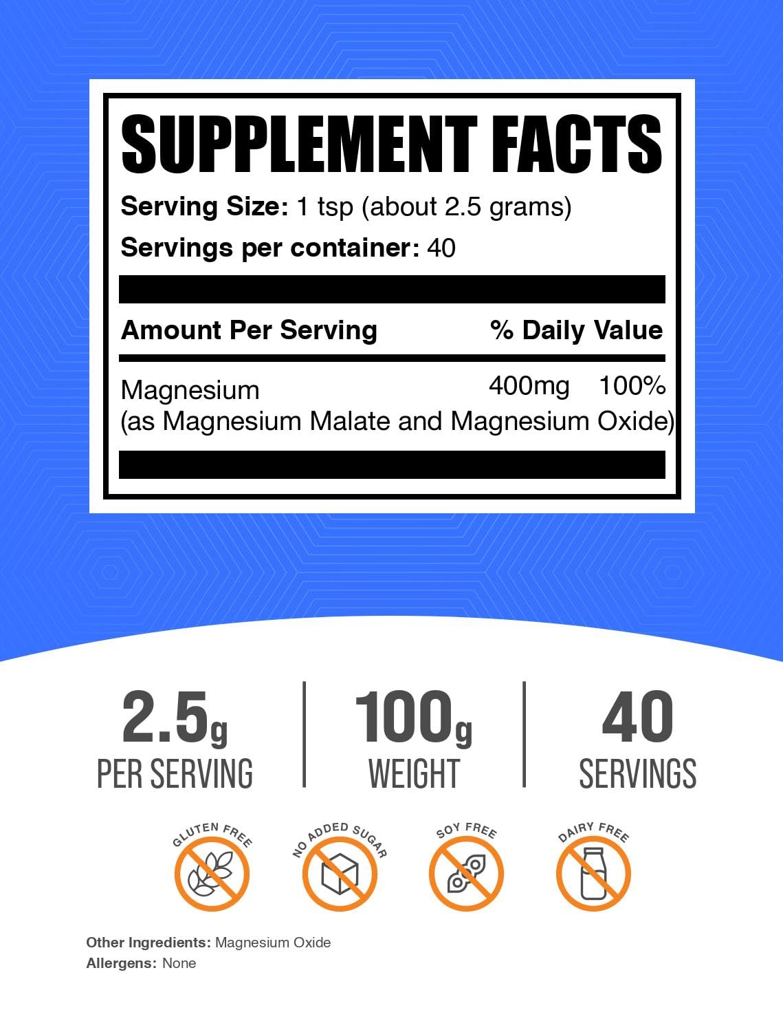 BulkSupplements Poudre de Malate de Magnésium 300mg, vue de dos