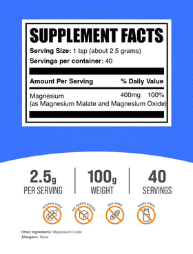 BulkSupplements Poudre de Malate de Magnésium 300mg, vue de dos