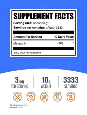 BulkSupplements Poudre de Mélatonine 3mg étiquette et dosage