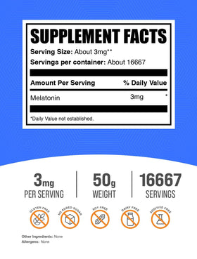 BulkSupplements Poudre de Mélatonine 50g avec cuillère dosage