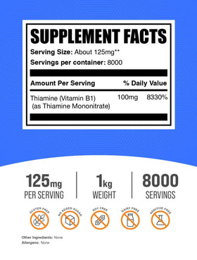 BulkSupplements Poudre de Mononitrate de Thiamine 125mg 1kg emballage