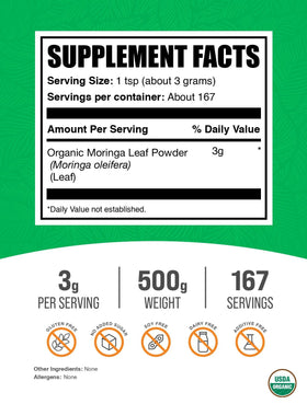 BulkSupplements Poudre de Moringa Bio 500g emballage