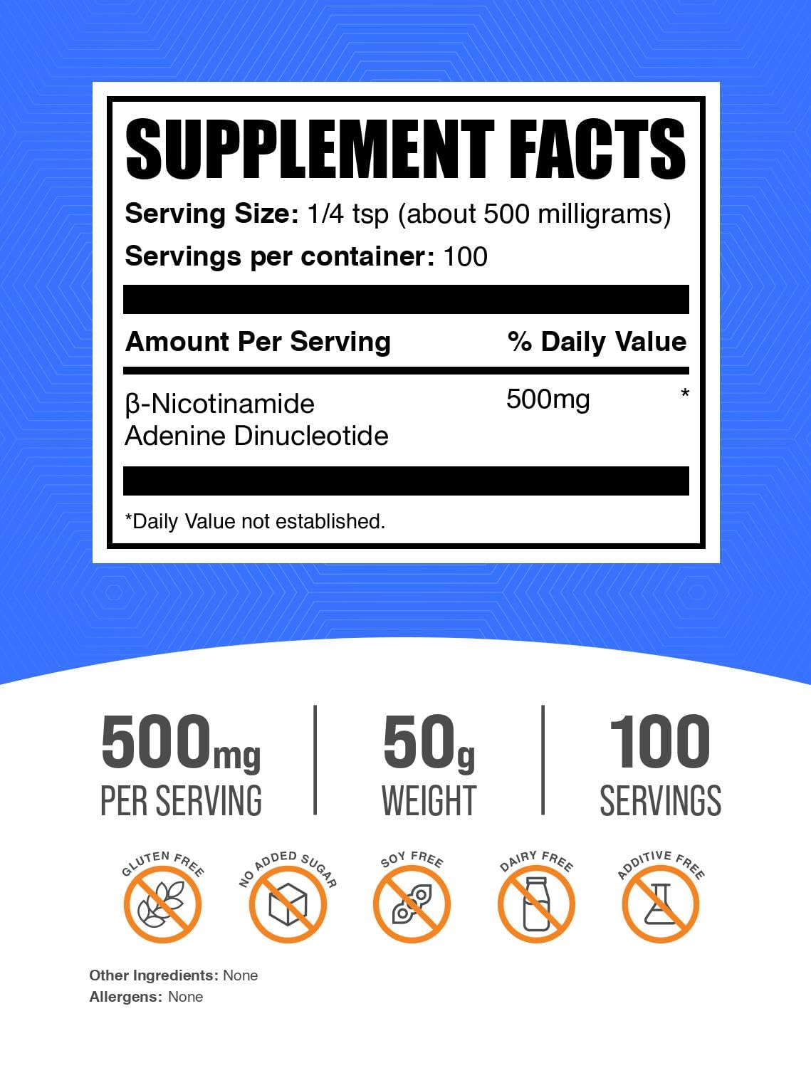 BulkSupplements Poudre de NAD 500mg en portion dans une cuillère