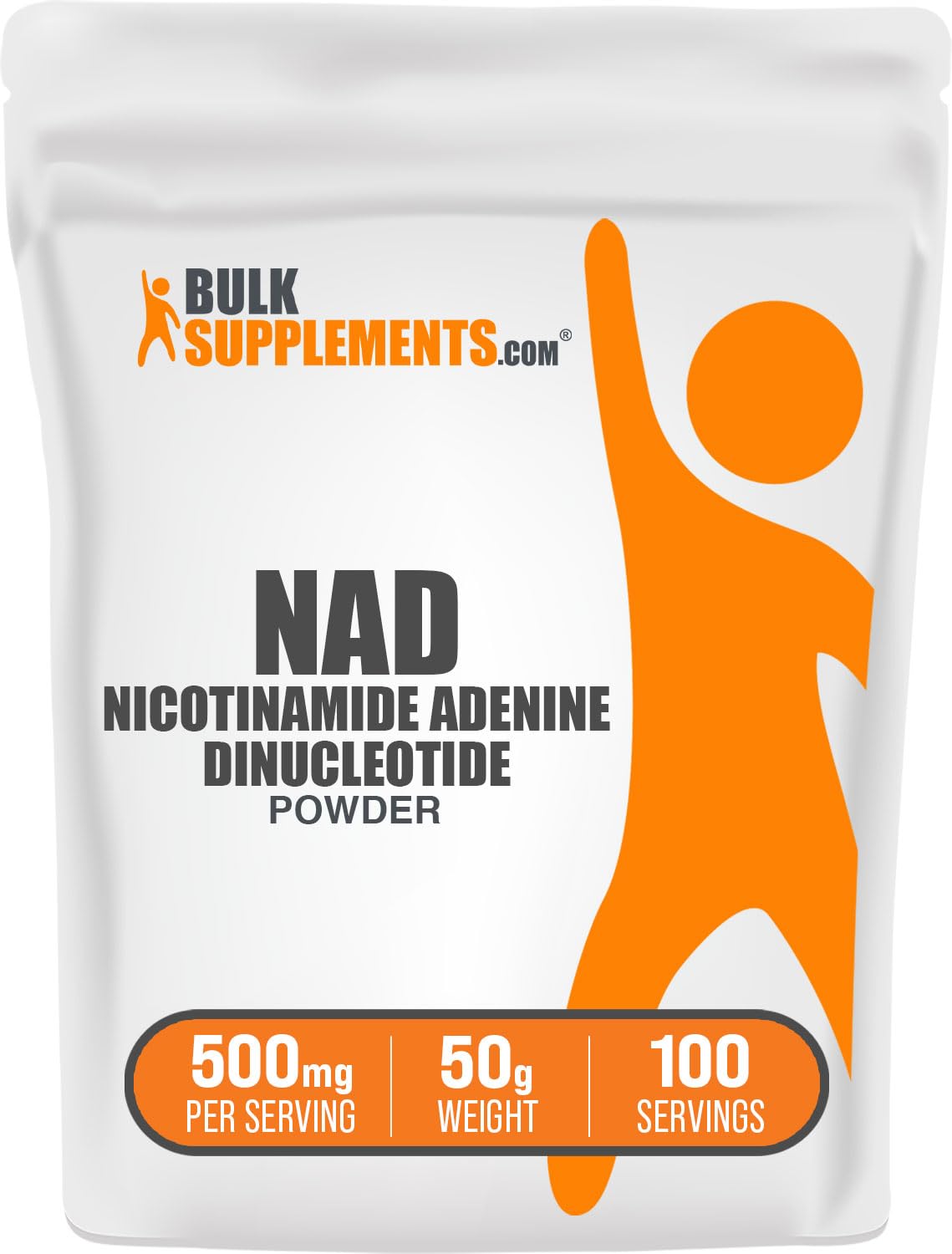 BulkSupplements Poudre de NAD 500mg vue avant avec emballage