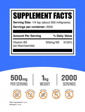BulkSupplements Poudre de Niacinamide 500mg 1kg emballage
