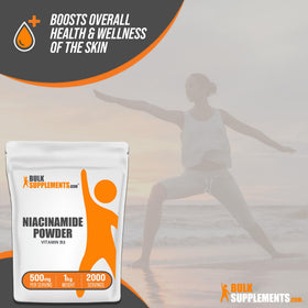 BulkSupplements Poudre de Niacinamide 500mg 1kg sur une table