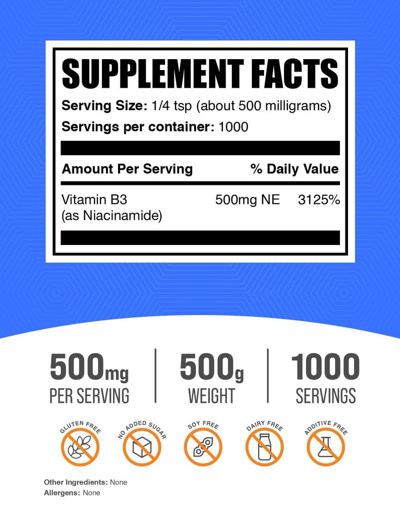 BulkSupplements Poudre de Niacinamide 500mg emballage