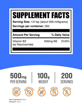 BulkSupplements poudre de Niacinamide 500mg emballage