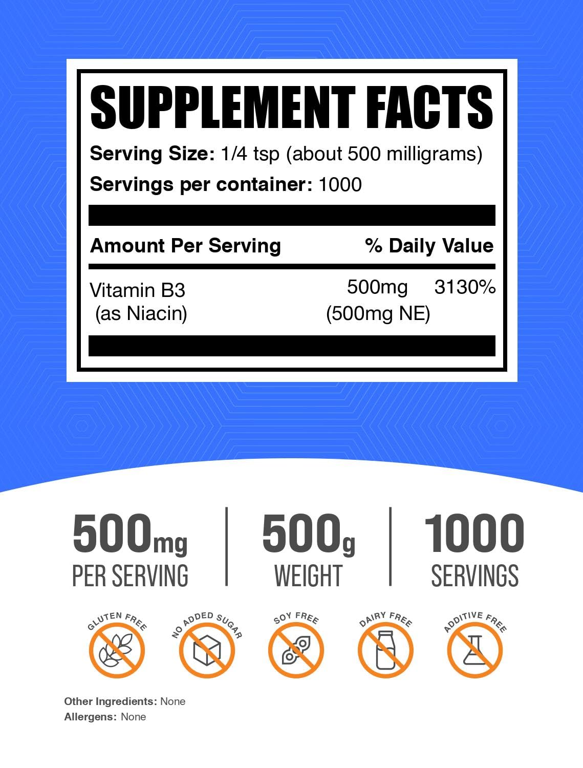 BulkSupplements Poudre de Niacine 500g vue arrière