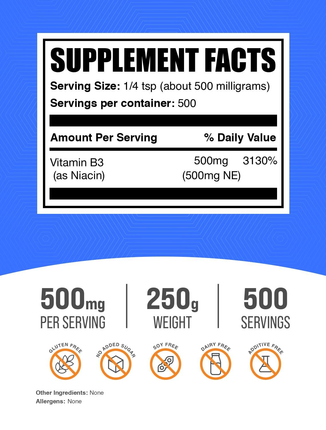 BulkSupplements Poudre de Niacine 500mg 250g emballage
