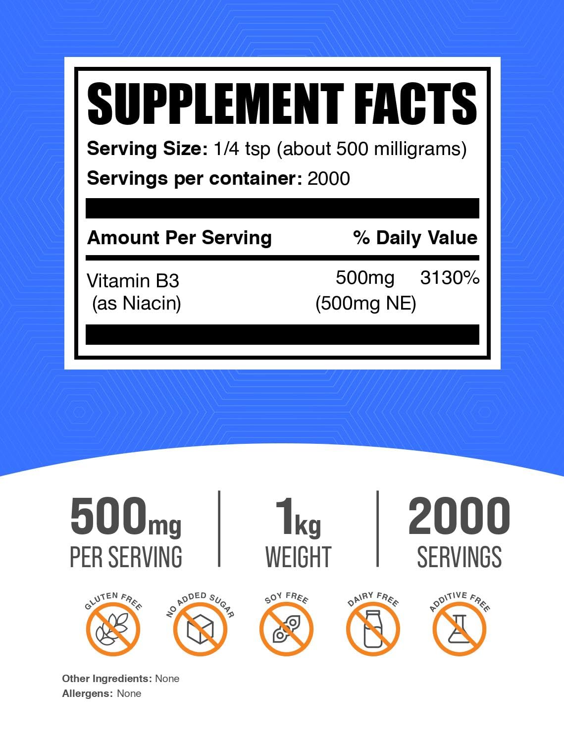 BulkSupplements Poudre de Niacine 500mg portion