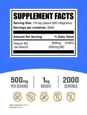 BulkSupplements Poudre de Niacine 500mg portion