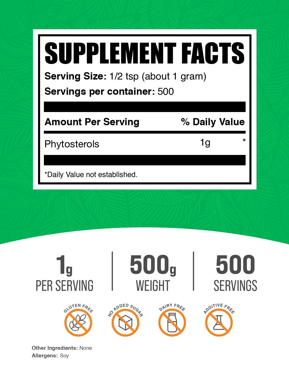 BulkSupplements Poudre de Phytostérols 500g avec cuillère doseuse