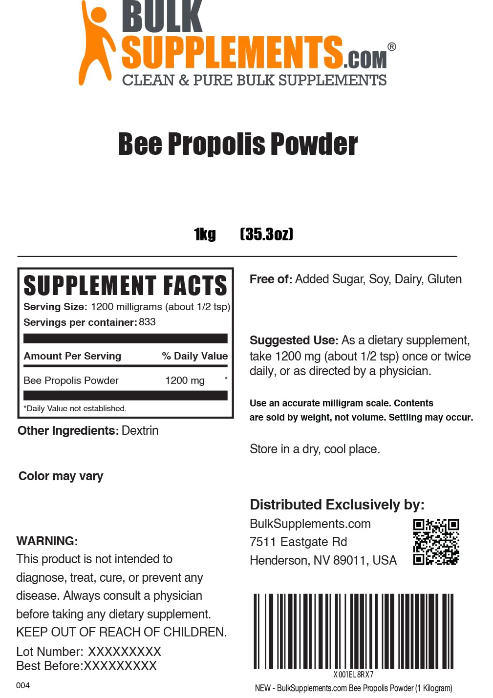 BulkSupplements Poudre de Propolis d'Abeille 1 kg - présentation en cuisine