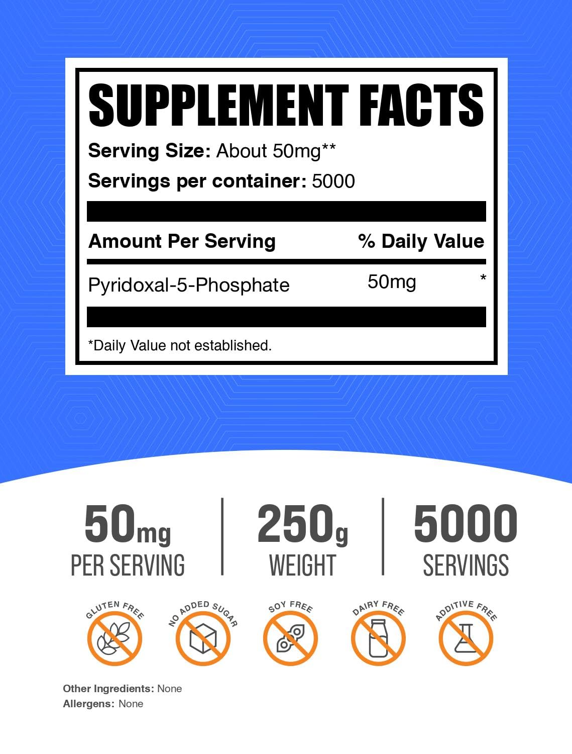 BulkSupplements Poudre de Pyridoxal 5 Phosphate 250g emballage