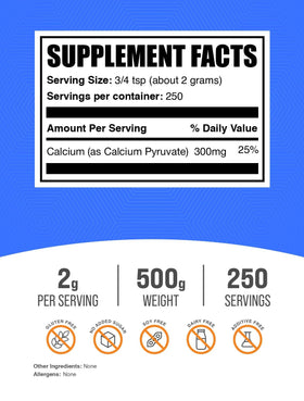 BulkSupplements Poudre de Pyruvate de Calcium 500g avec cuillère