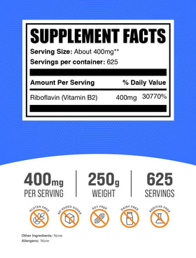 BulkSupplements Poudre de Riboflavine 400mg 250g emballage