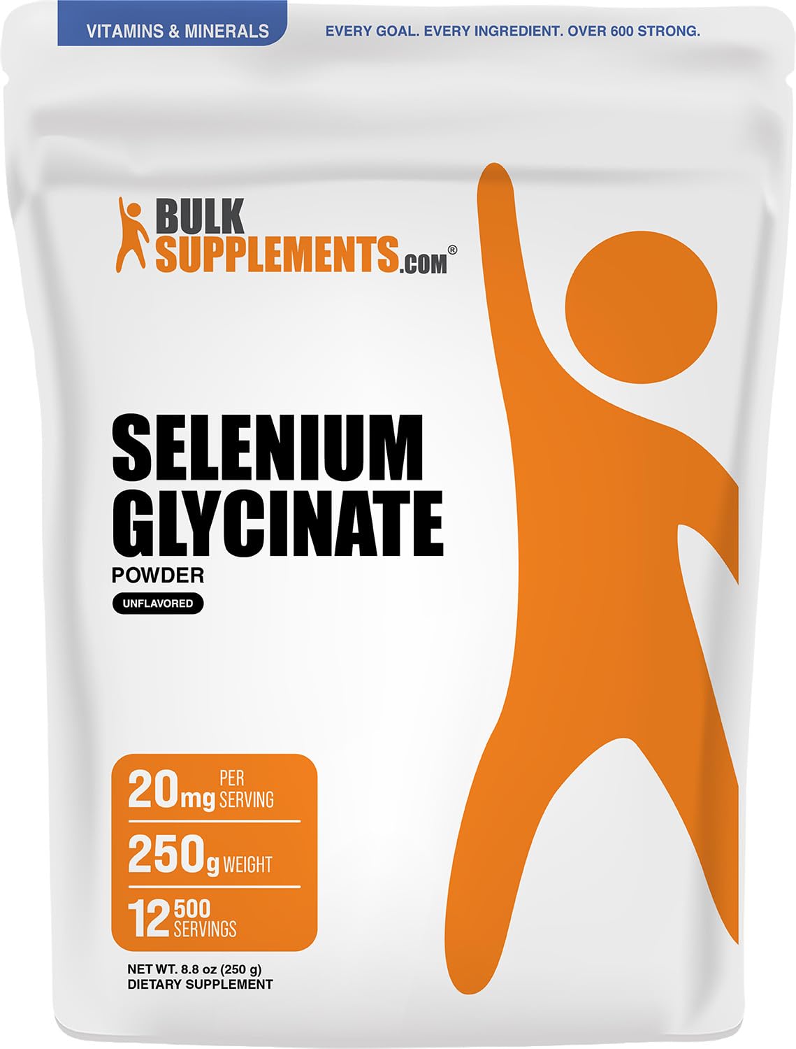 BulkSupplements Poudre de Sélénium Glycinate 200mcg, emballage avant