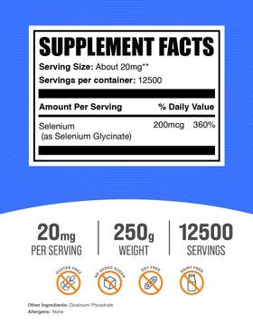 BulkSupplements Poudre de Sélénium Glycinate 200mcg, mesure de la poudre