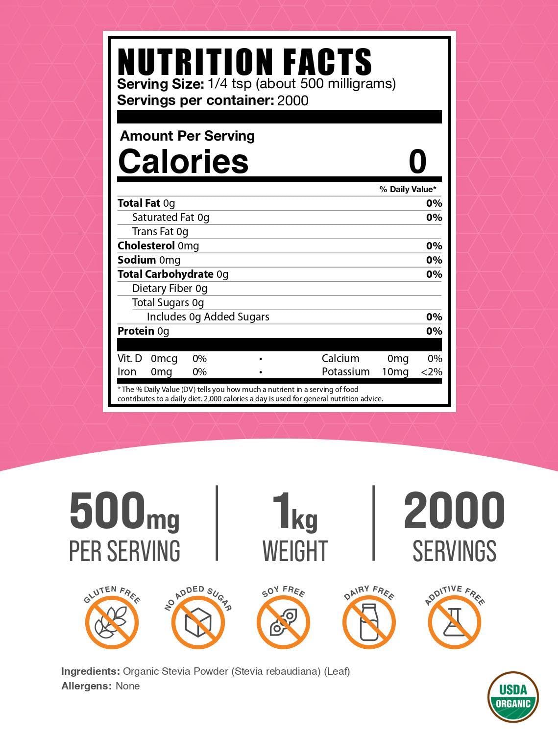 BulkSupplements Poudre de Stévia Bio 1kg emballage