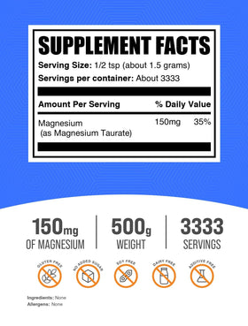 BulkSupplements Poudre de Taurate de Magnésium 500g avec étiquette