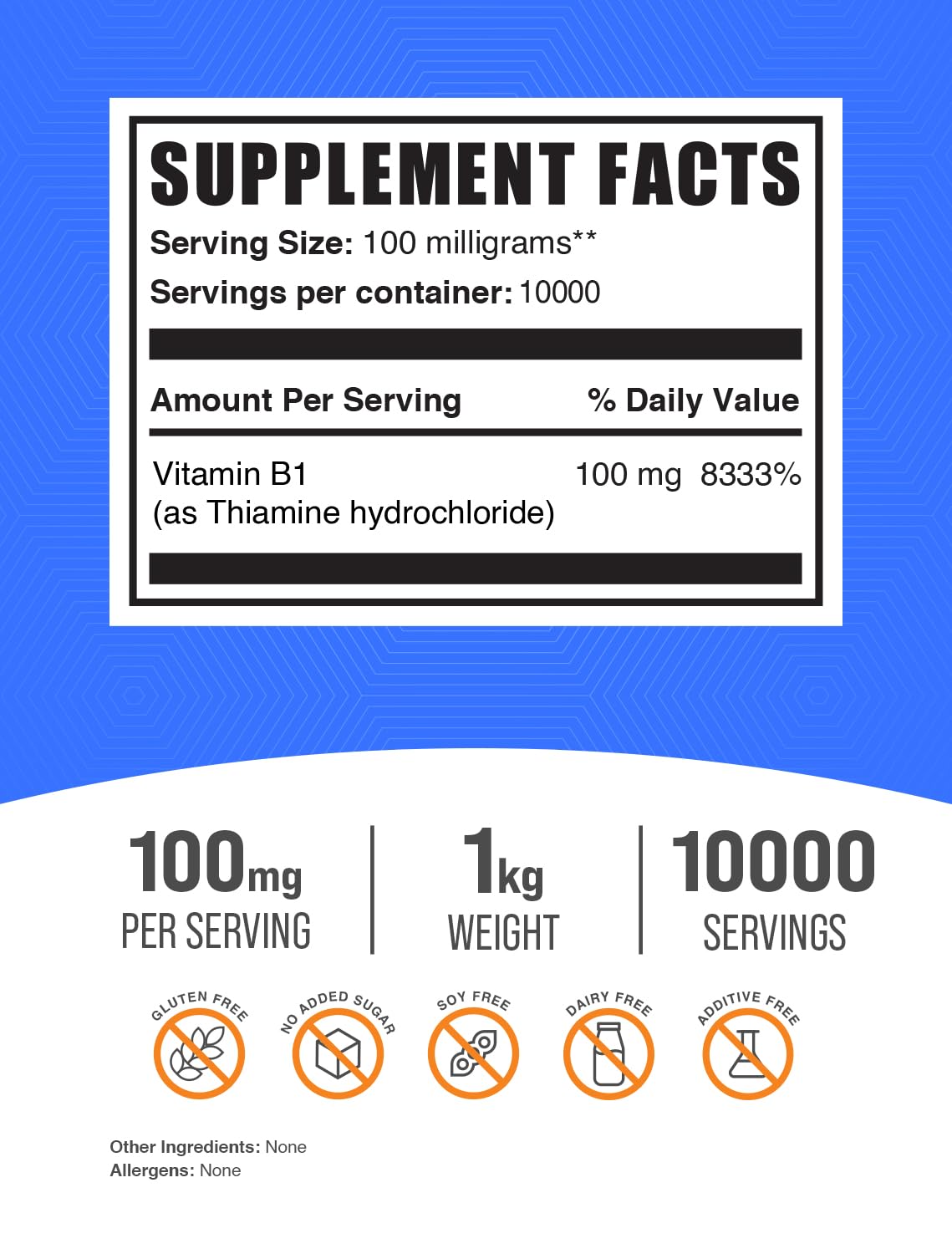 BulkSupplements Poudre de Thiamine HCl 100mg 1kg emballage