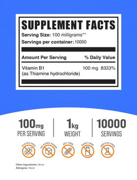BulkSupplements Poudre de Thiamine HCl 100mg 1kg emballage