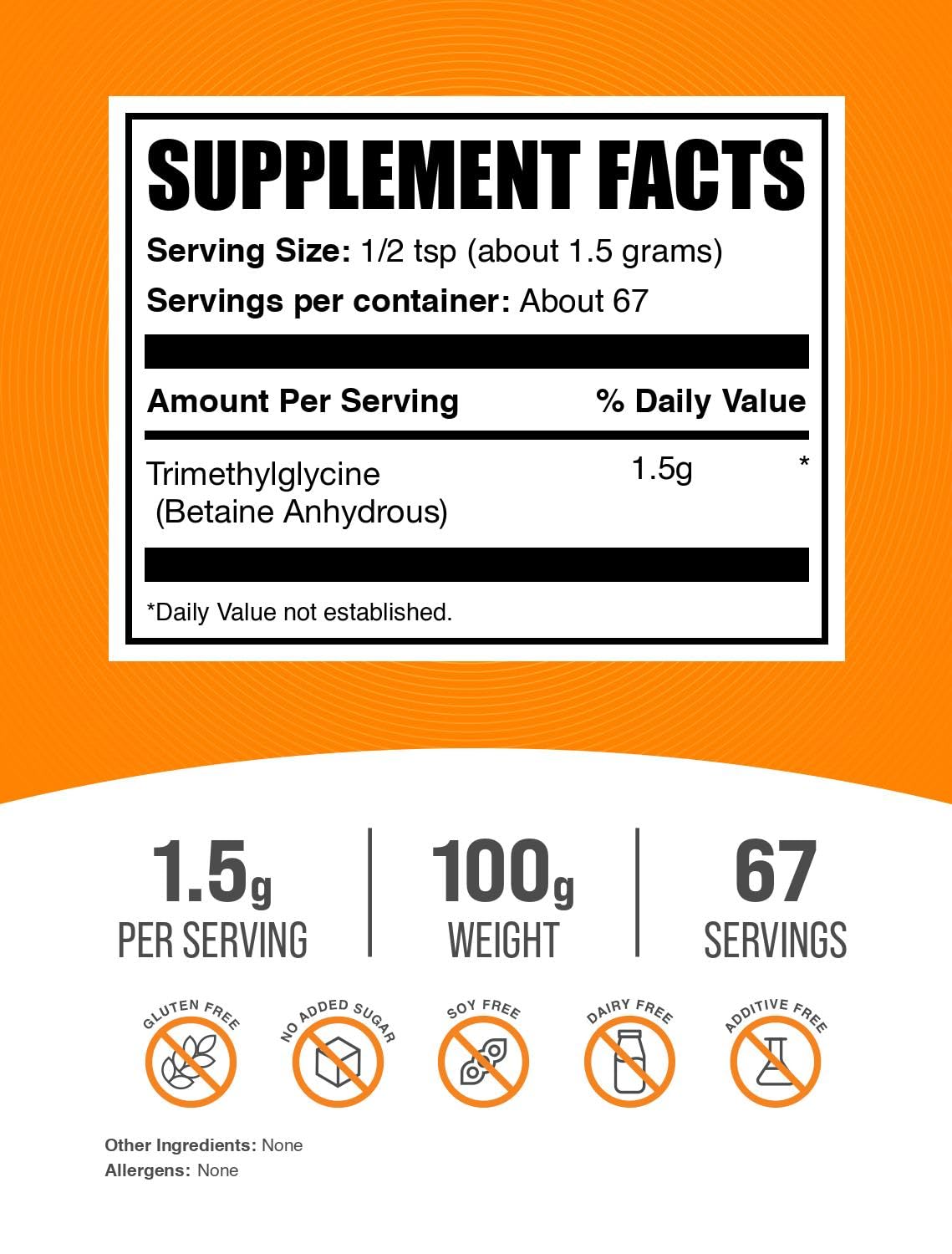 BulkSupplements Poudre de TMG 100g montrant la texture de la poudre