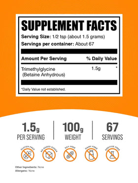 BulkSupplements Poudre de TMG 100g montrant la texture de la poudre