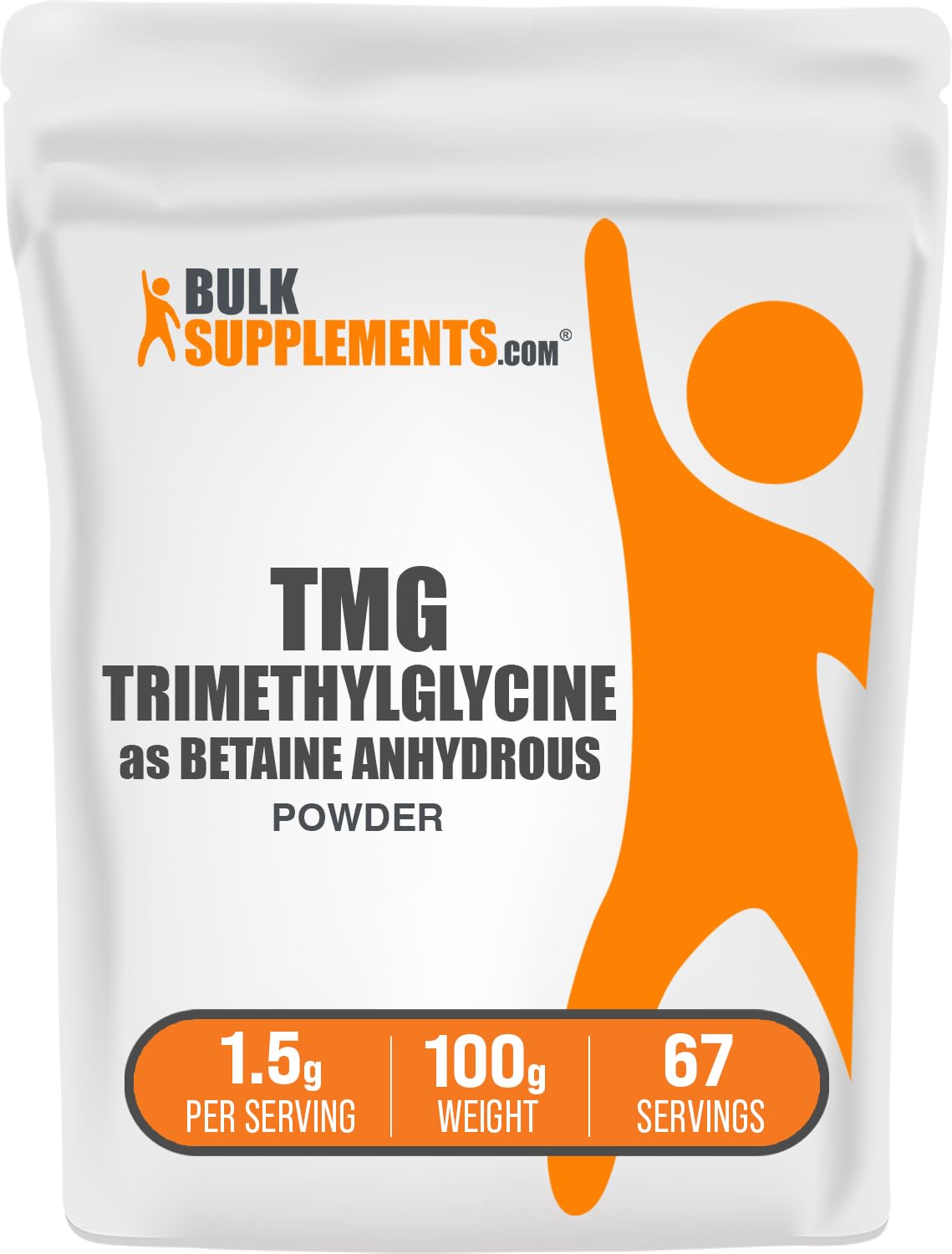 BulkSupplements Poudre de TMG 100g vue de devant avec étiquette